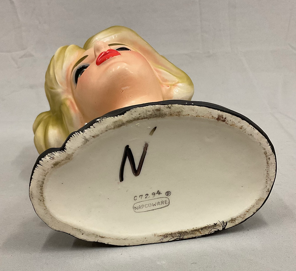Thumbnail: Napcoware Vintage Lady Head Vase Blonde Blue Eyes Pearls C7294