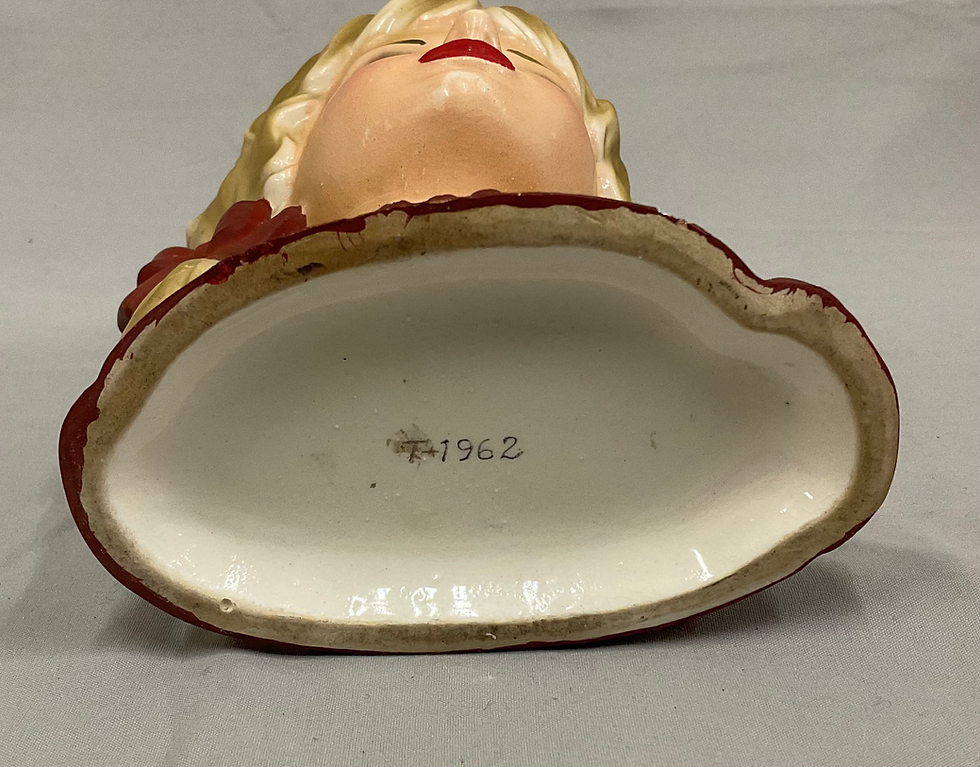 Thumbnail: Brinn’s Vintage Lady Head Vase Blonde Pigtails Maroon Dress T-1962