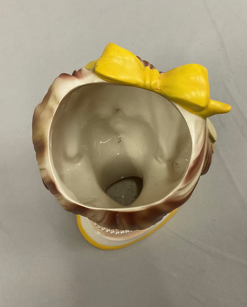 Thumbnail: Relpo Vintage Lady Head Vase Brunette Yellow Dress 1980