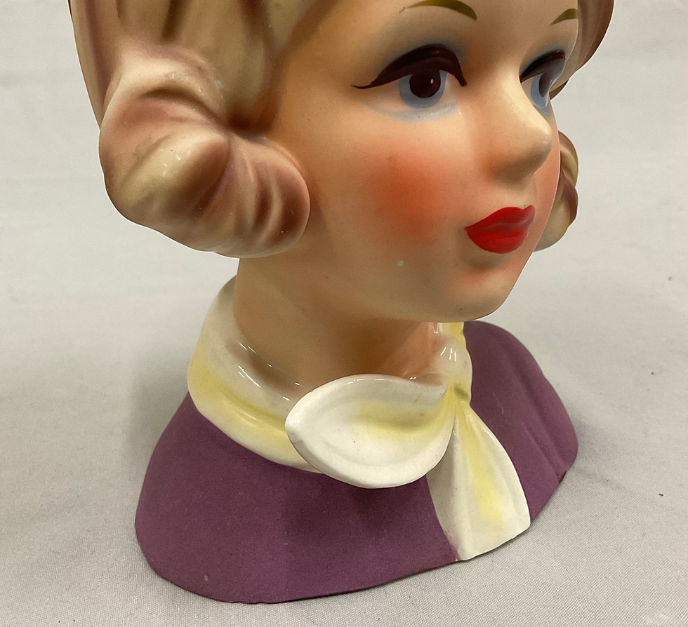 Thumbnail: Unmarked Vintage Lady Head Teen Vase Brunette Stewardess with Scarf 2263