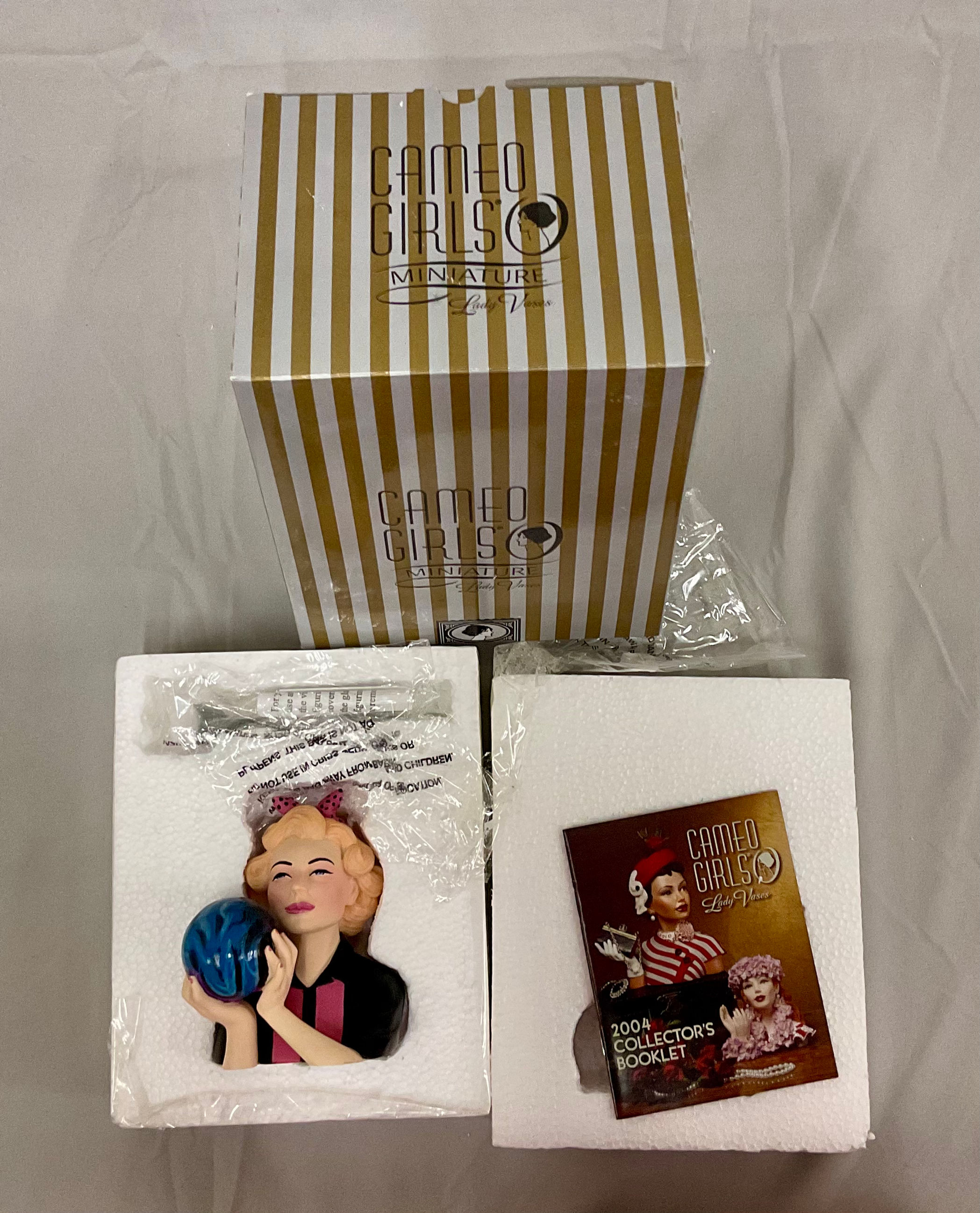 2004 Signed Cameo Girls Mini Clarissa 1957 “Strikes and Spares” Head Vase