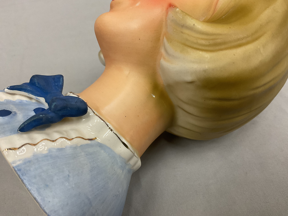 Thumbnail: Caffco Vintage Lady Head Vase E3285 Blonde Blue Top Bow