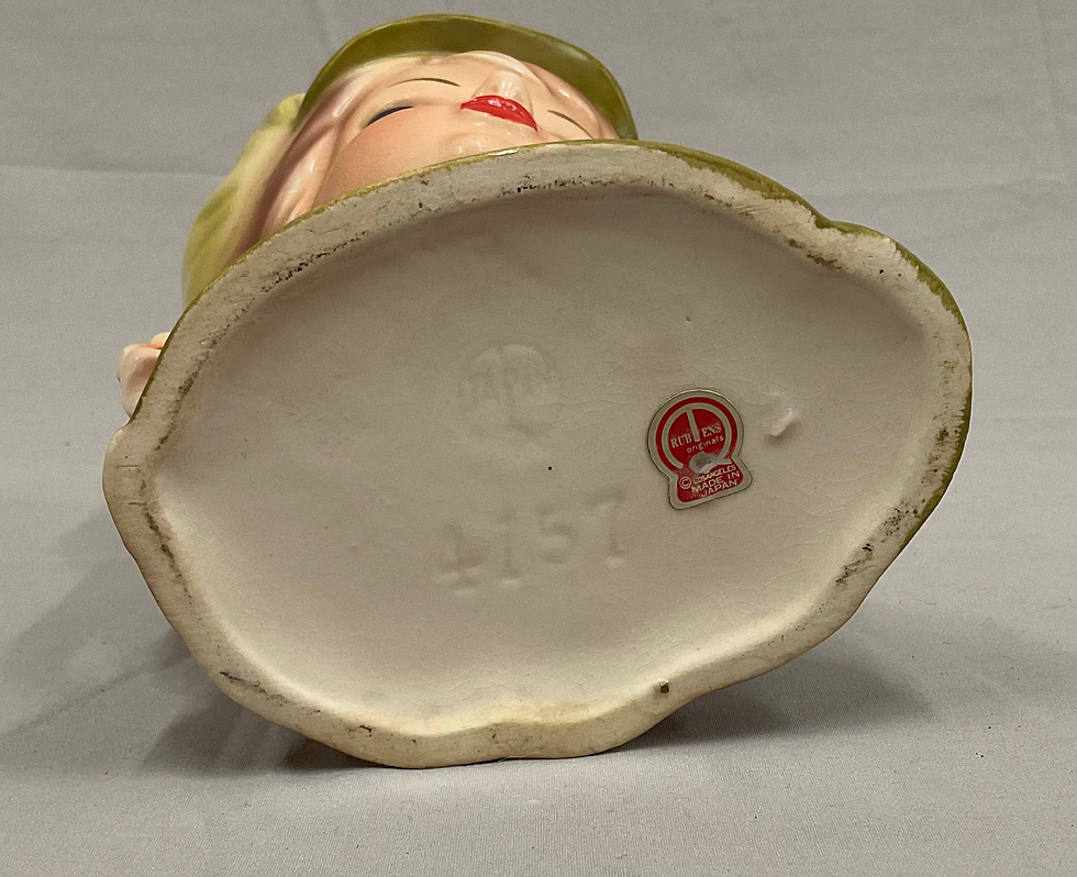 Thumbnail: Rubens Japan Vintage Head Vase Stewardess 4157 Green Hat and Earrings