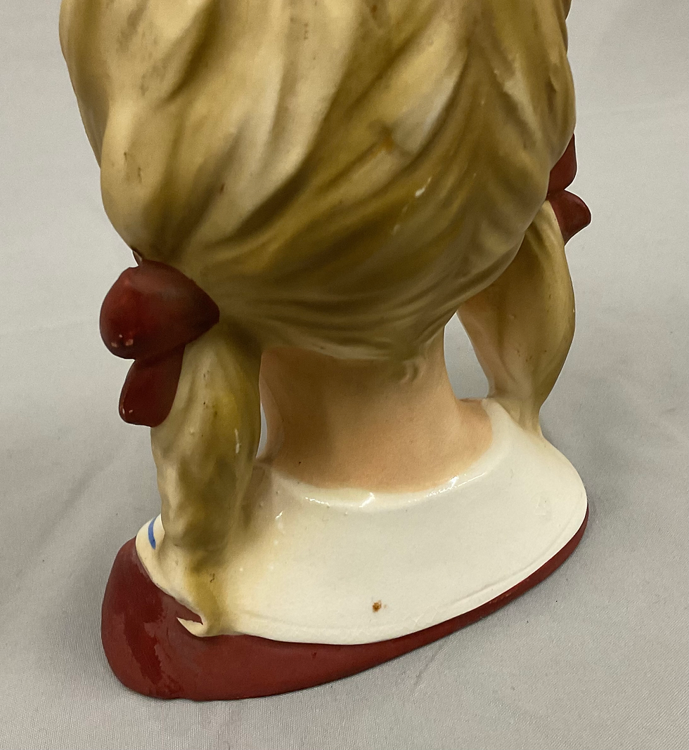 Thumbnail: Brinn’s Vintage Lady Head Vase Blonde Pigtails Maroon Dress T-1962