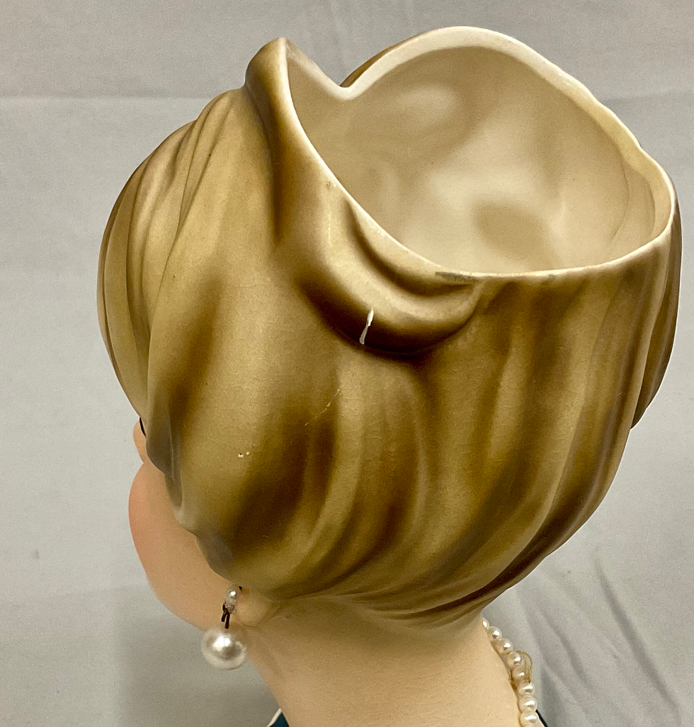 Thumbnail: Napcoware Japan Lady Head Vase C7473 Blue Dress Pearls