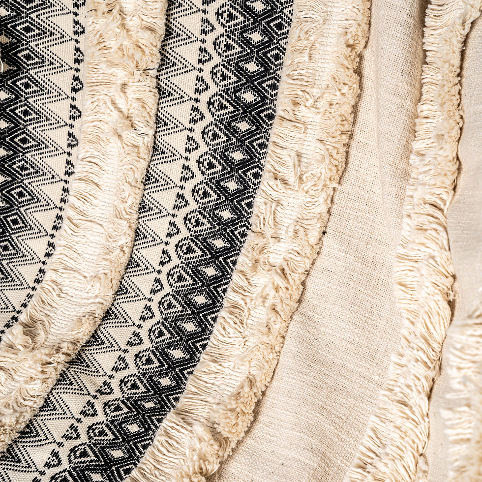 Thumbnail: Handwoven cotton Frayed Striped Throw with Tassels