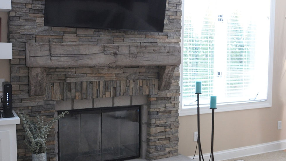 Warm tans, buffs, and weathered grays in a tight horizontal pattern create cozy lodge-like texture that still suits contemporary interiors.