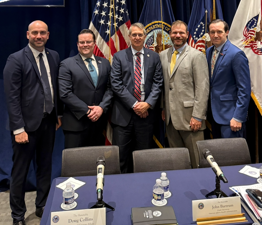 (Left-Right: Derek Blumke, Policy Fellow, Irreverent Warriors/Grunt Style Foundation; Andrew Tangen, Executive Director, National Association of County Veteran Service Officers (NACVSO); John Bartrum, former Under Secretary of Health, Veterans Health Administration (VHA); Brian Walker, Deputy Adjutant General, Veterans of Foreign Wars of the United States (VFW); Ryan Gallucci, Executive Director, Washington Office, VFW.)