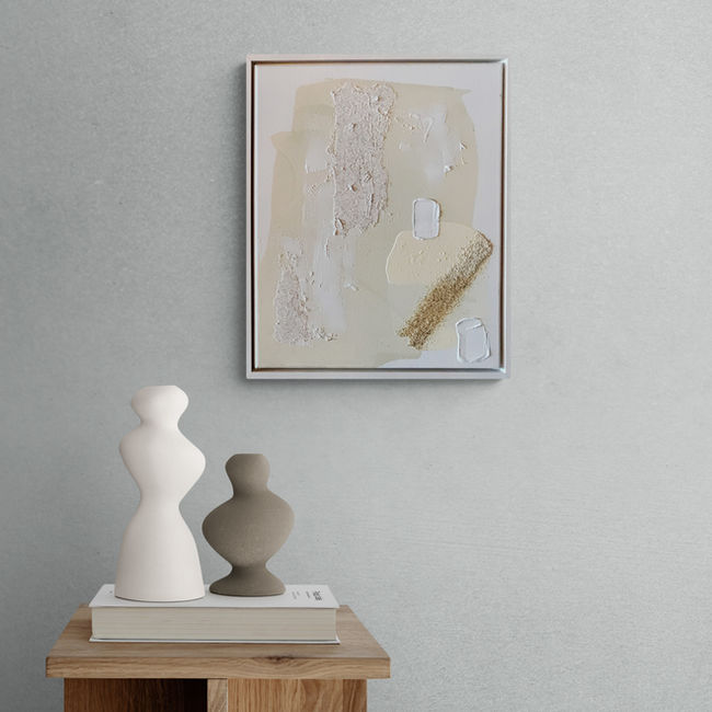 Calm Energy muted tones beach atmosphere Acrylic Abstract Art diptych Painting with texture and natural sand titled "Serenity" from the Farmhouse collection by Ida Hasselmann