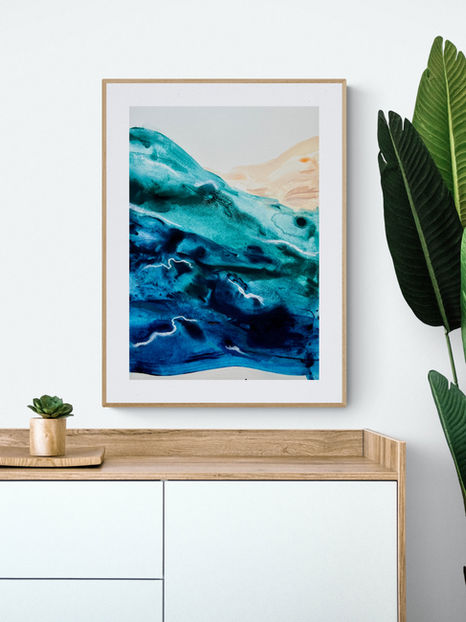 Fresh Blue water ocean beach Acrylic Abstract Art Print  titled "Waves" from the Deep Divine collection by Ida Hasselmann