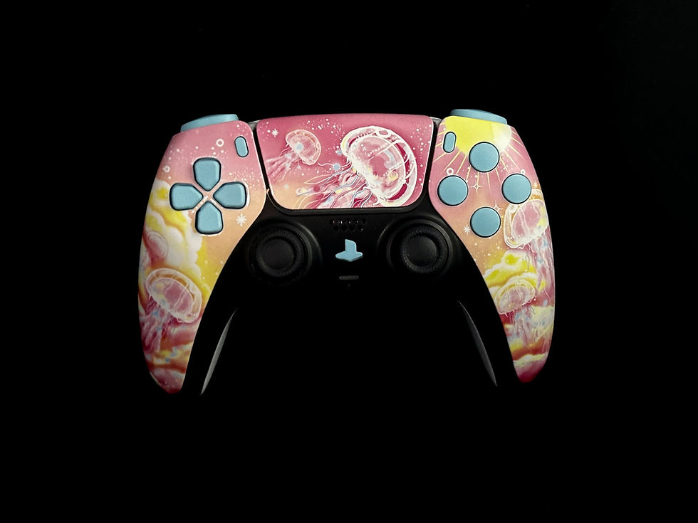 Custom Pink Jelly Fish PC or PS5 controller with Heaven Blue Buttons
