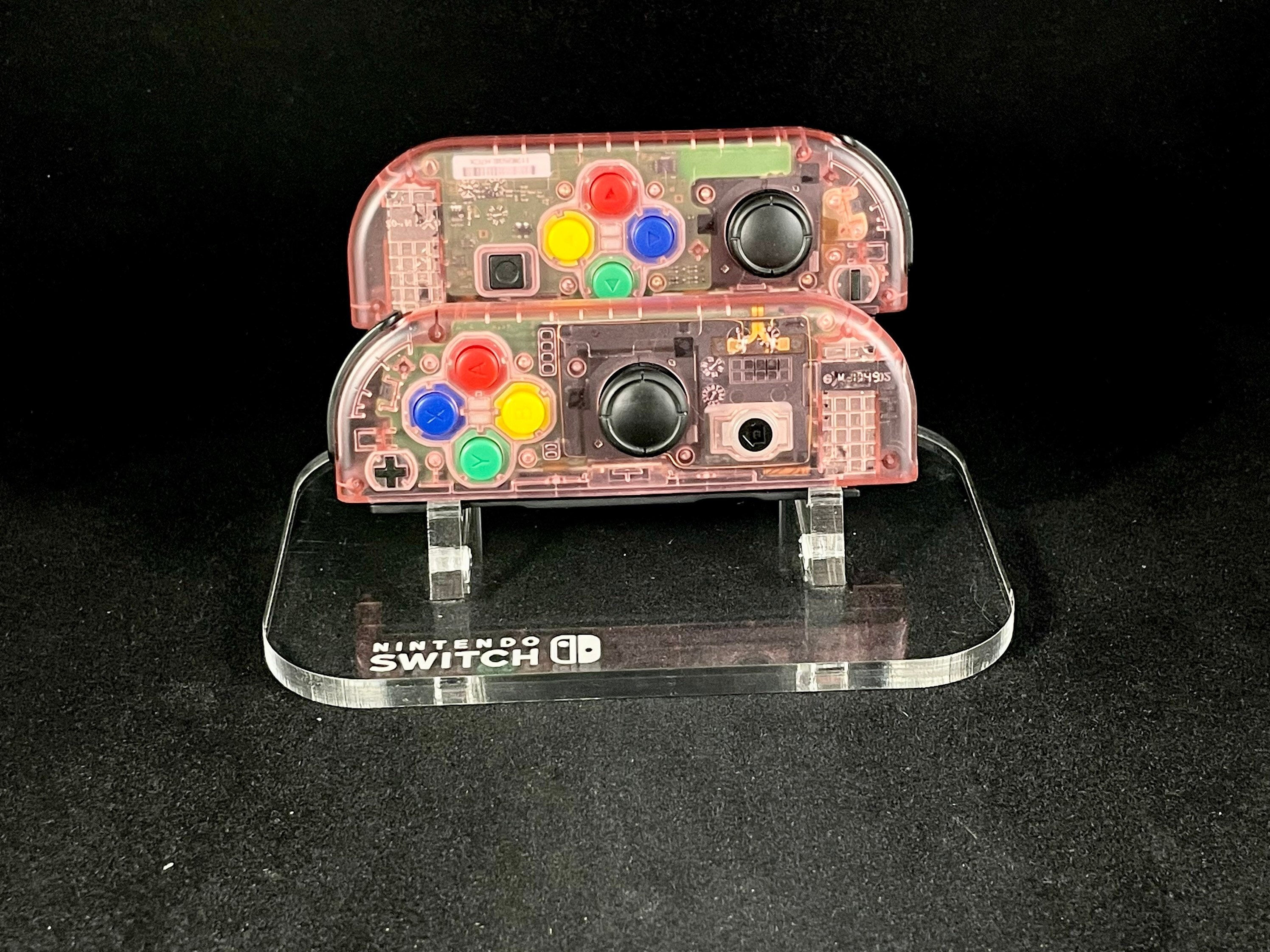 Cherry Pink Clear Nintendo Joycons Set with Rainbow Buttons