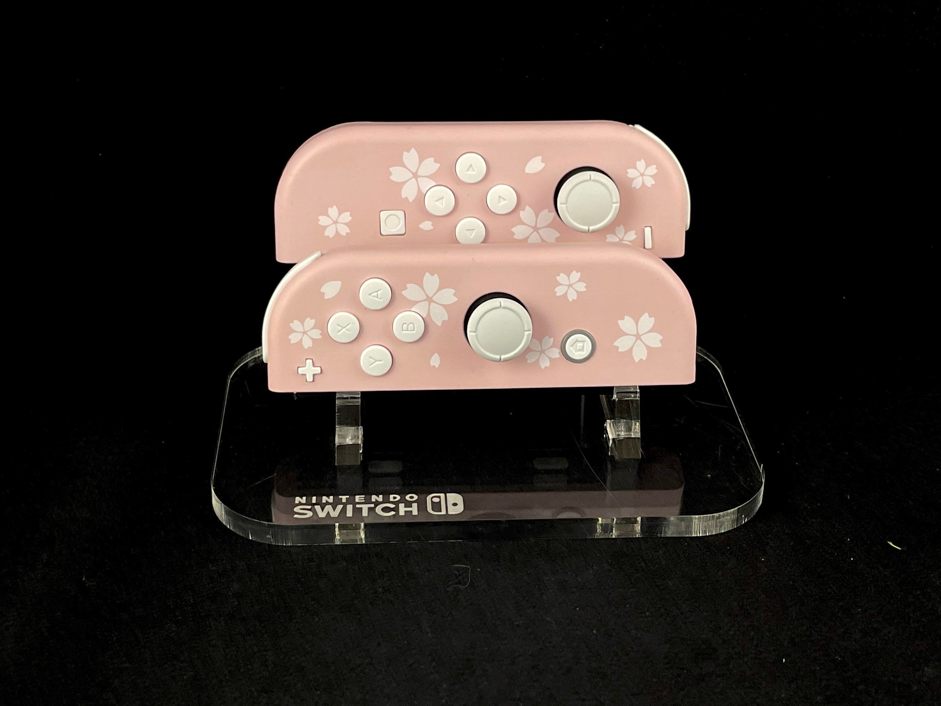 Cherry Blossom Nintendo Joycons with All White Buttons and Joysticks