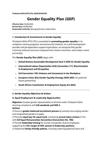 Thubalami Gender Equality Plan