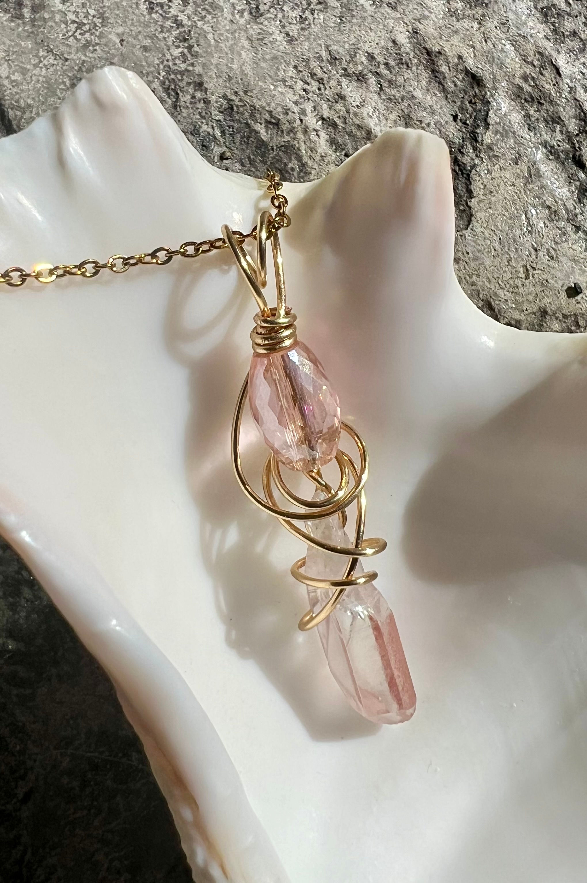 Aura Quartz with Pink Glass Bead