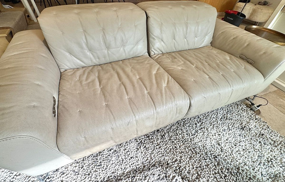 Roche Bobois Genuine Leather Power Reclining Sofa – Modern Cream Tufted 2-Seater
