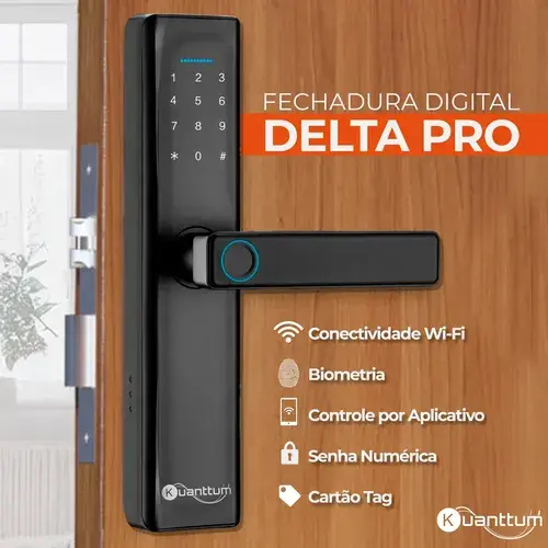 Miniatura: Fechadura Eletronica Digital Com Biometria Senha Kuantttum Delta Pro Tuya Wi-fi