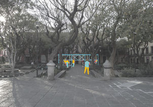 Render del proyecto Polerama, que fue primer lugar en el concurso "Juguetes Urbanos", organizado por Laboratorio para la Ciudad para el Gobierno de la Ciudad de México. Ubicado en la plaza Santa Catarina, en el centro histórico de la Ciudad de México. Diseñado con Beatriz Rico y Alejandro Mora. Diseño lúdico, diseño urbano.