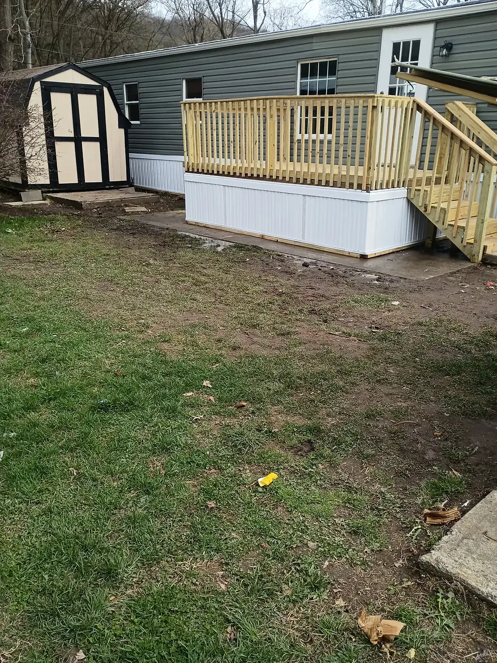 New front porch and detached shed for storage
