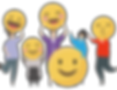People holding up various smiley faces.