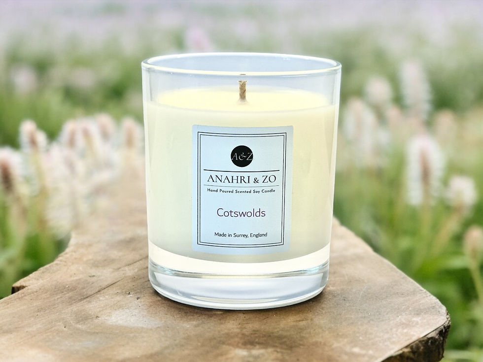 Cotswolds candle on a wooden ledge 
