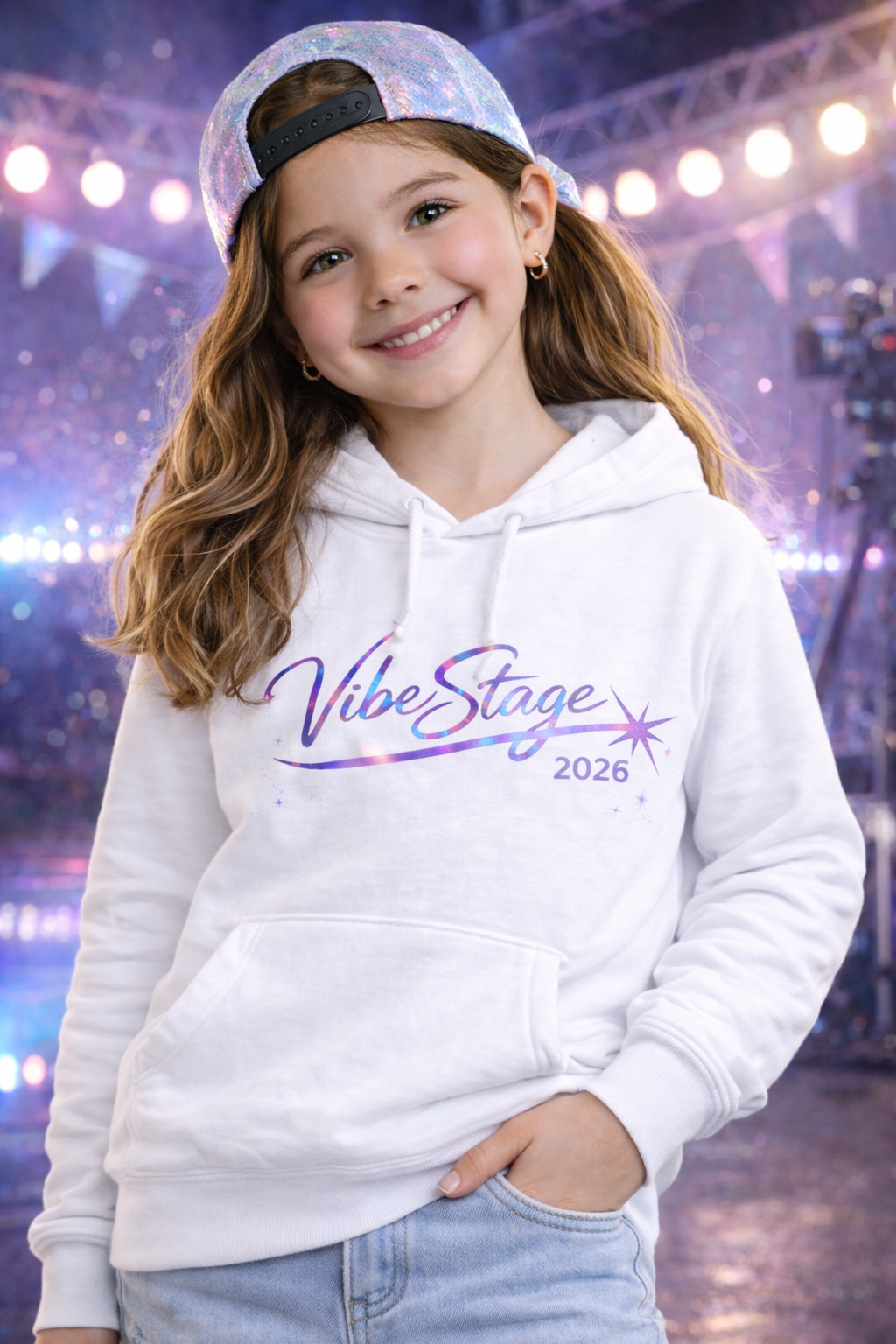 VibeStage Official 2026 YOUTH Hoodie- Holographic Edition Centered
