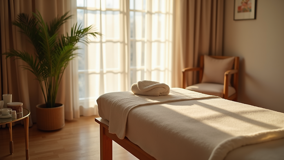 High-angle view of a tranquil massage setup in a living room