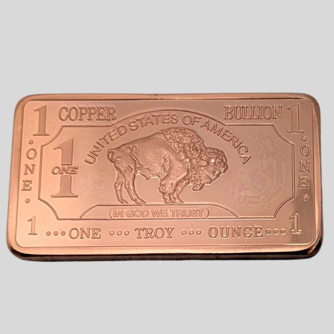 "BUFFALO" 1oz COPPER BAR- 1 TROY OUNCE BULLION .999 PURE COPPER