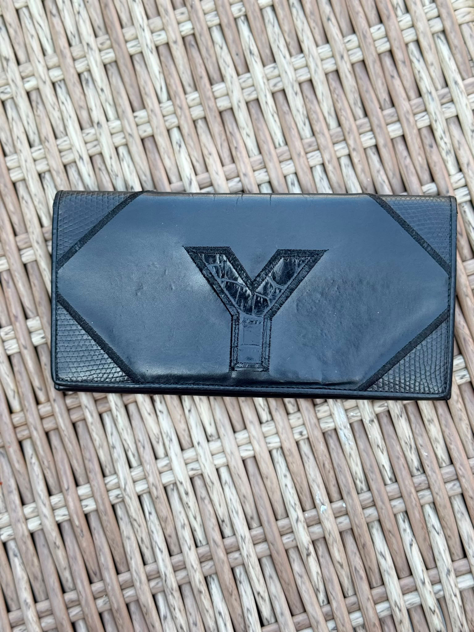 Vintage Yves Saint Laurent Y-Line Continental Wallet – Black Leather