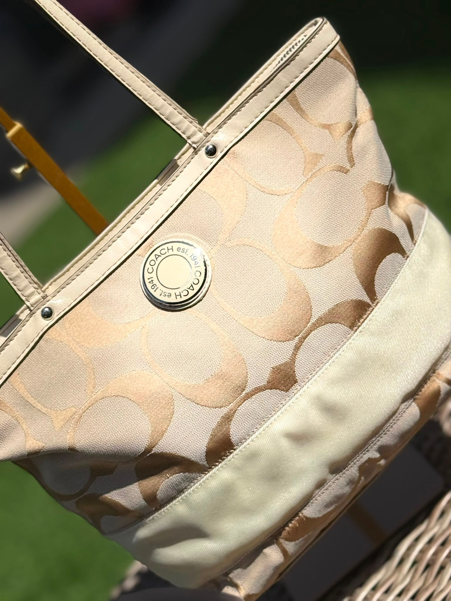 Authentic Coach Signature Jacquard Tote Bag & Matching Wallet Set