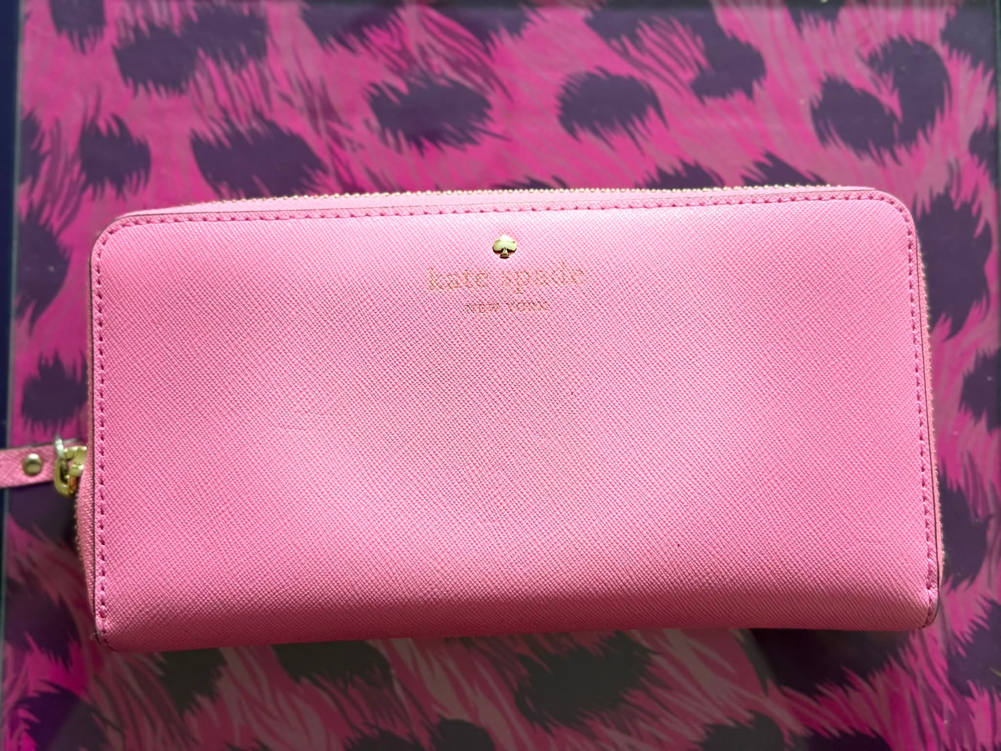 KATE SPADE New York Pink Saffiano Leather Zip Around Wallet