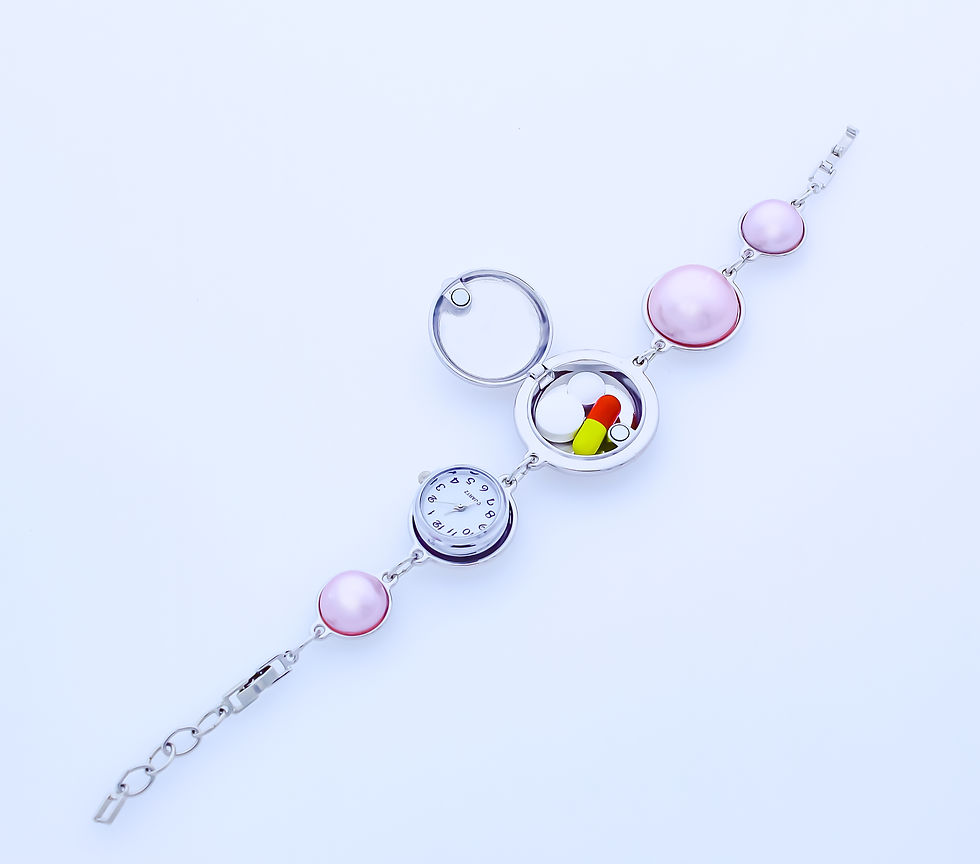 Miniatura: Pulsera Locket ROSA y PLATA con parte superior lisa y reloj