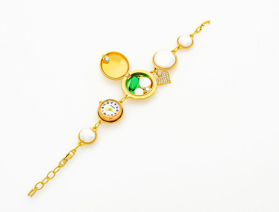 Thumbnail: OFF-WHITE GOLD Locket Bracelet with smooth top & Watch