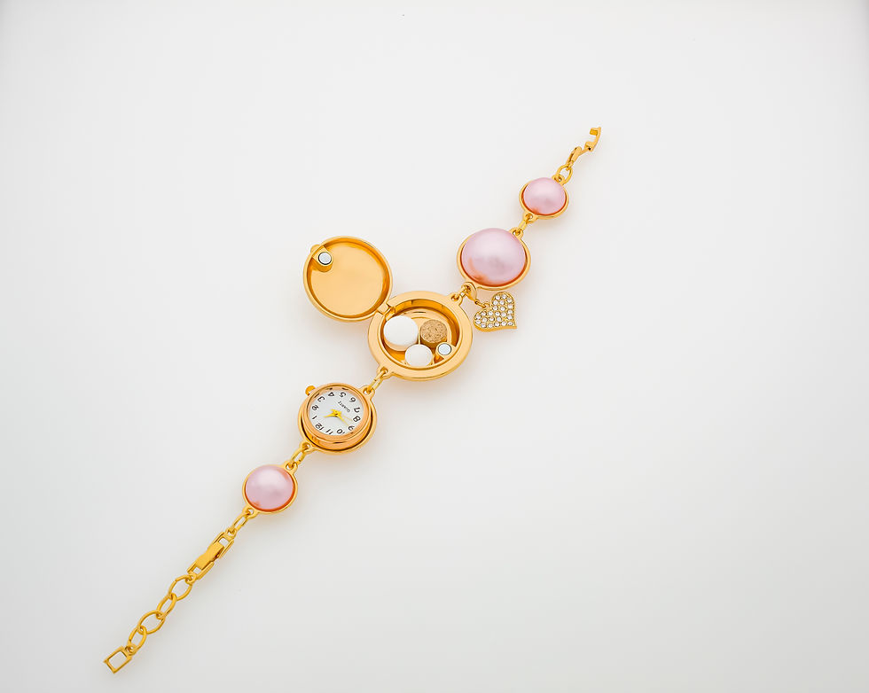 Miniatura: Pulsera Locket ROSA y ORO con diseño superior y reloj