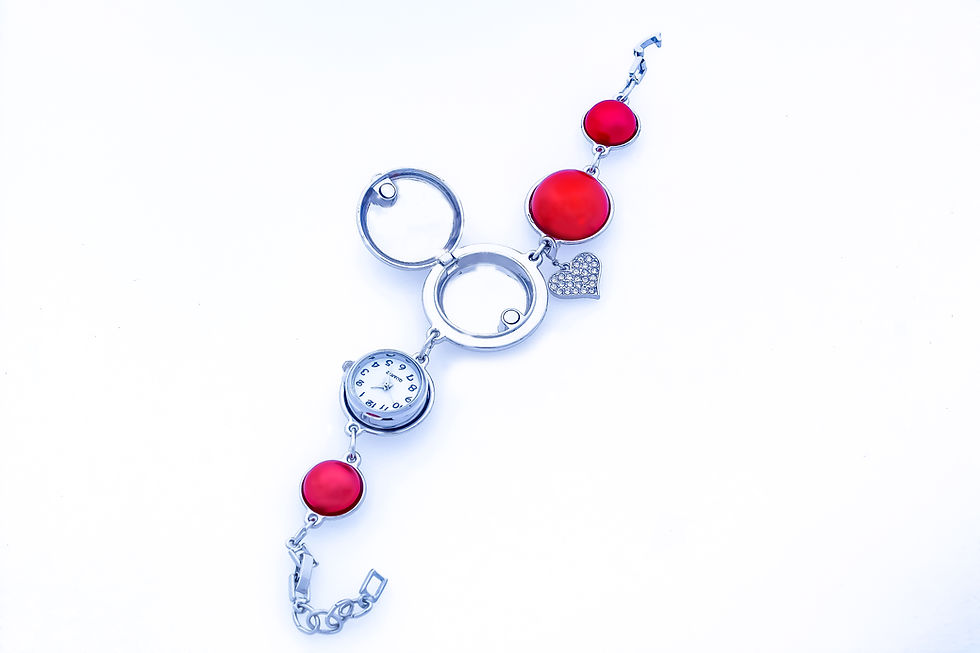 Thumbnail: RED SILVER Locket Bracelet with polished top & Watch