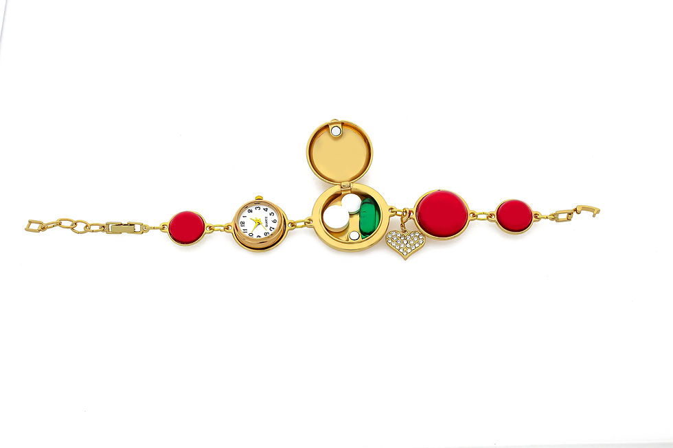 Thumbnail: RED GOLD Locket Bracelet with Smooth top & watch