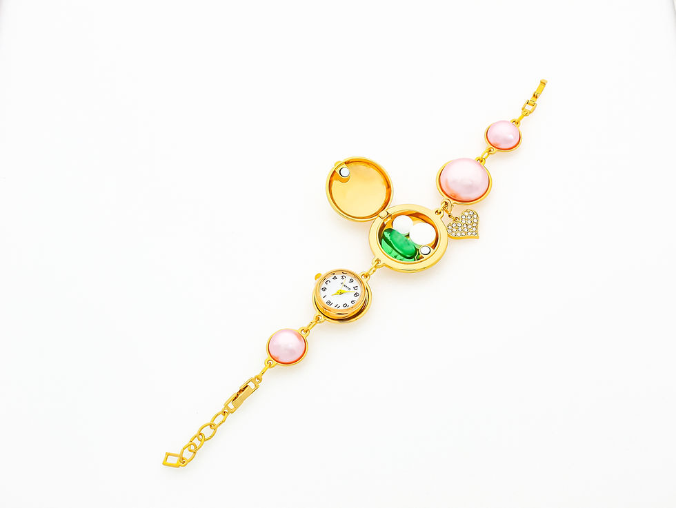 Miniatura: Pulsera Locket de ORO ROSA con parte superior lisa y reloj