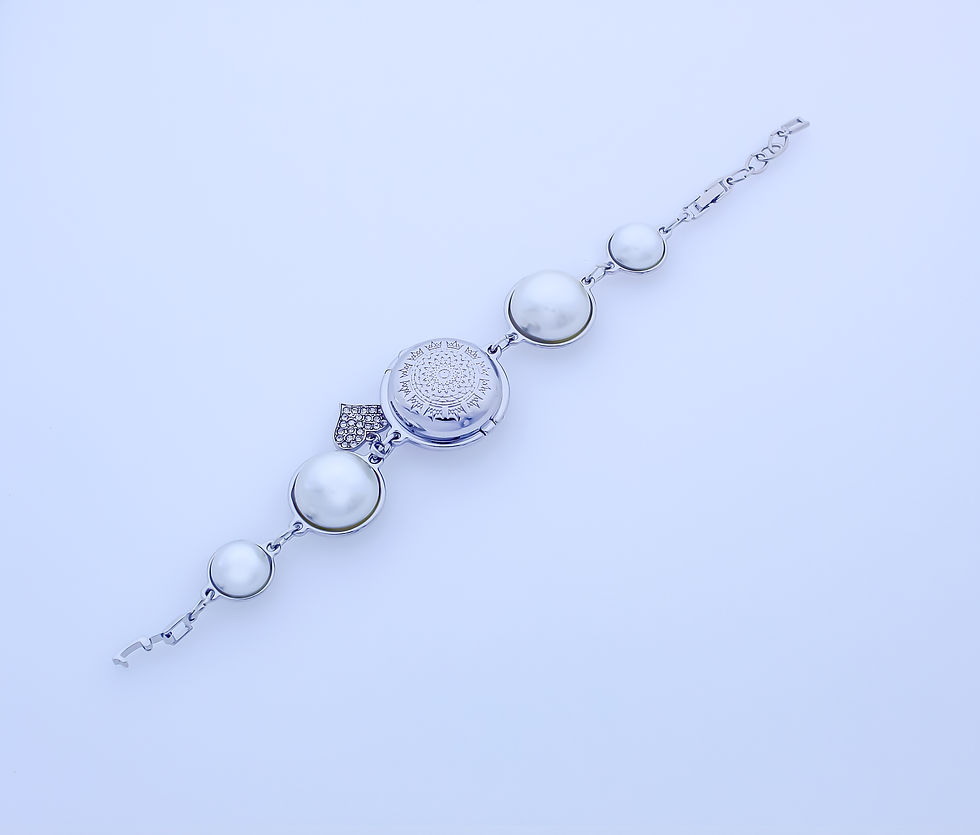 Thumbnail: WHITE SILVER Locket Bracelet with design