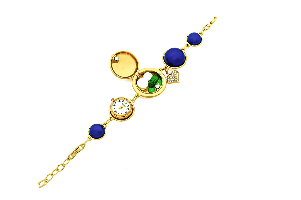 Thumbnail: Blue GOLD Locket Blue Gold Bracelet with designed top & Watch
