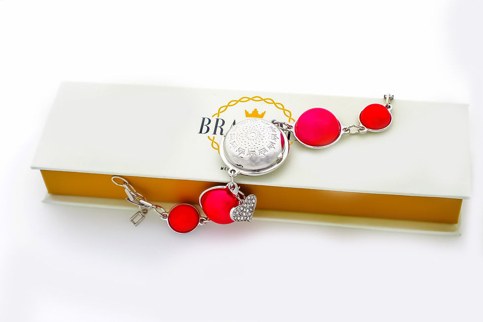 Thumbnail: RED SILVER Locket Bracelet with design top