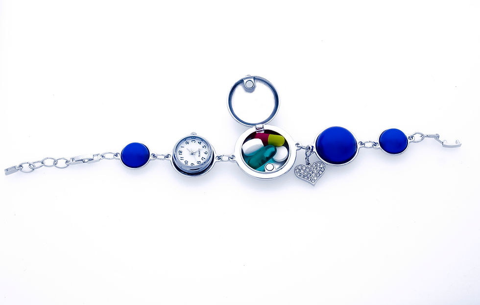 Thumbnail: BLUE SILVER Locket Bracelet with designed top & Watch
