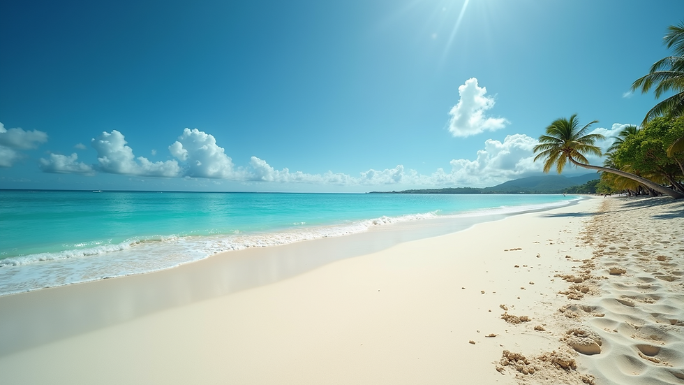 Eye-level view of a beautiful Caribbean beach with clear blue water