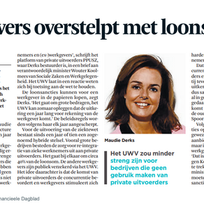 PPUSZ DRINGT AAN OP GELIJKE BEHANDELING BIJ WIA-BEOORDELING DOOR UWV