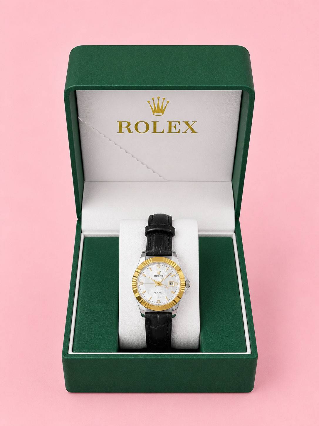 Наручные часы в стиле Rolex с кожаным ремешком