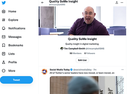 A sample Twitter list from Tim Campbell Strategist