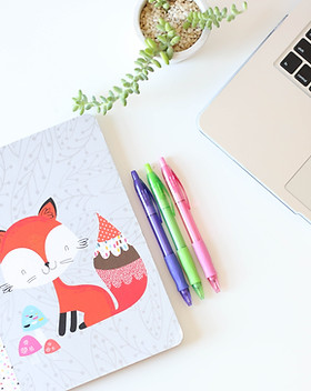 Fox ordinateur portable et stylos