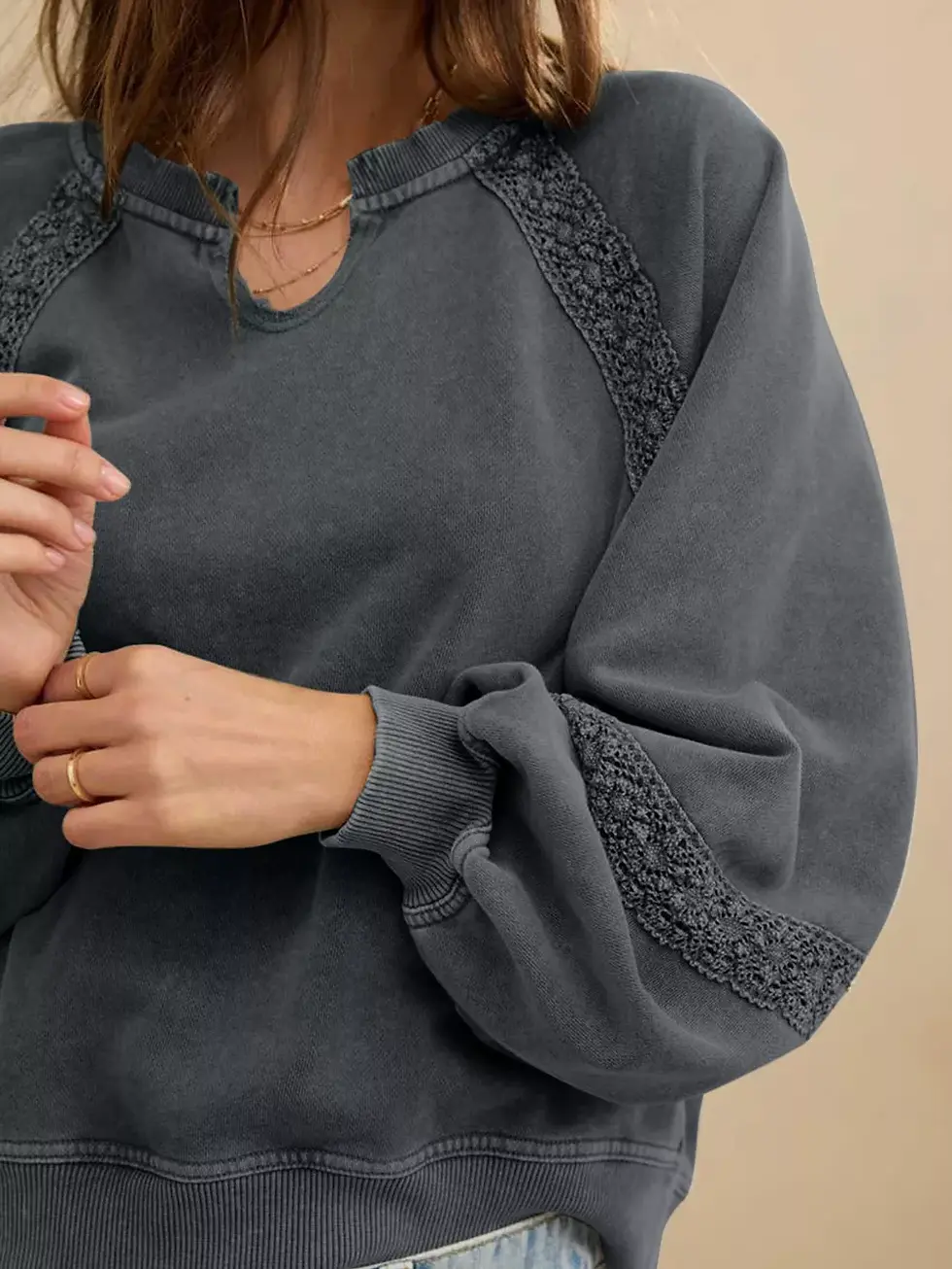 Thumbnail: Lace Detail Crewneck