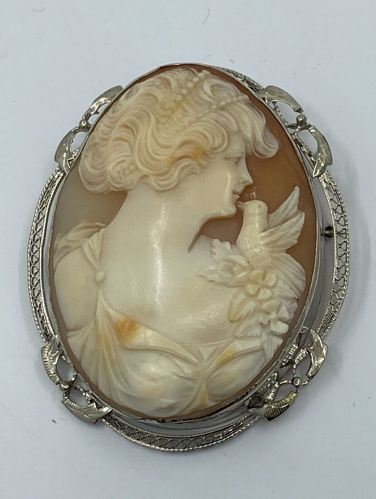 14k/Platinum Cameo With A Bird