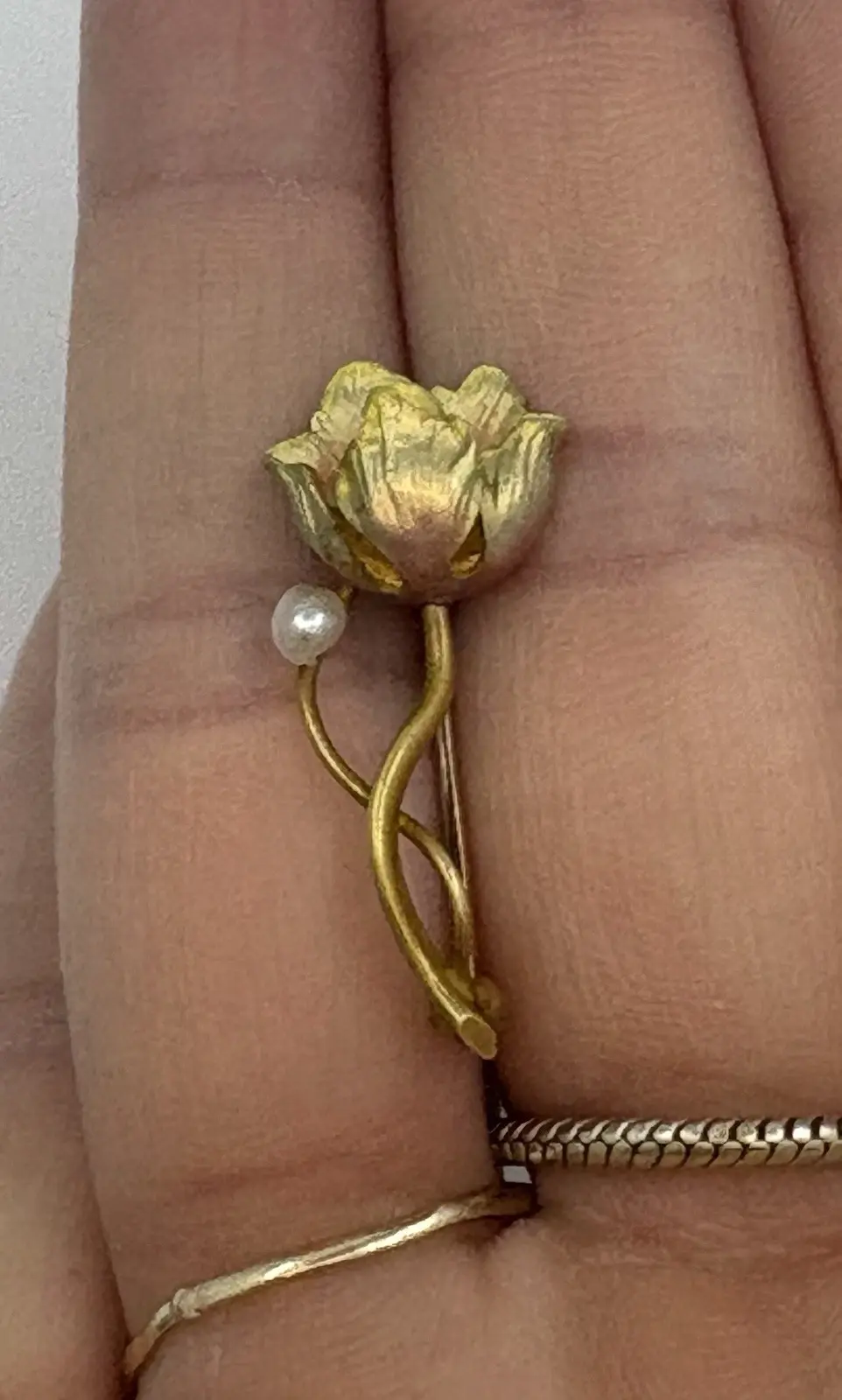 Thumbnail: 14K Enamel Tulip Pin With Seed Pearl