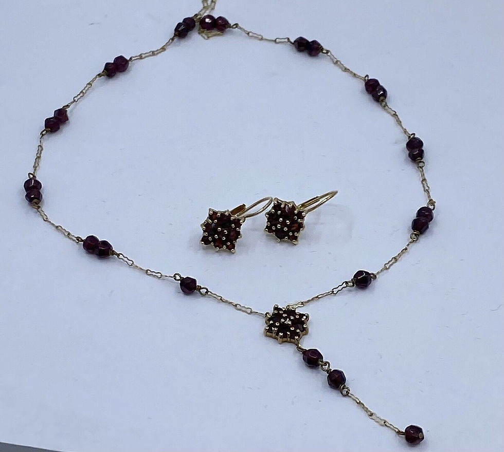 Thumbnail: Bohemian Garnet Set Drop Necklace And Earrings